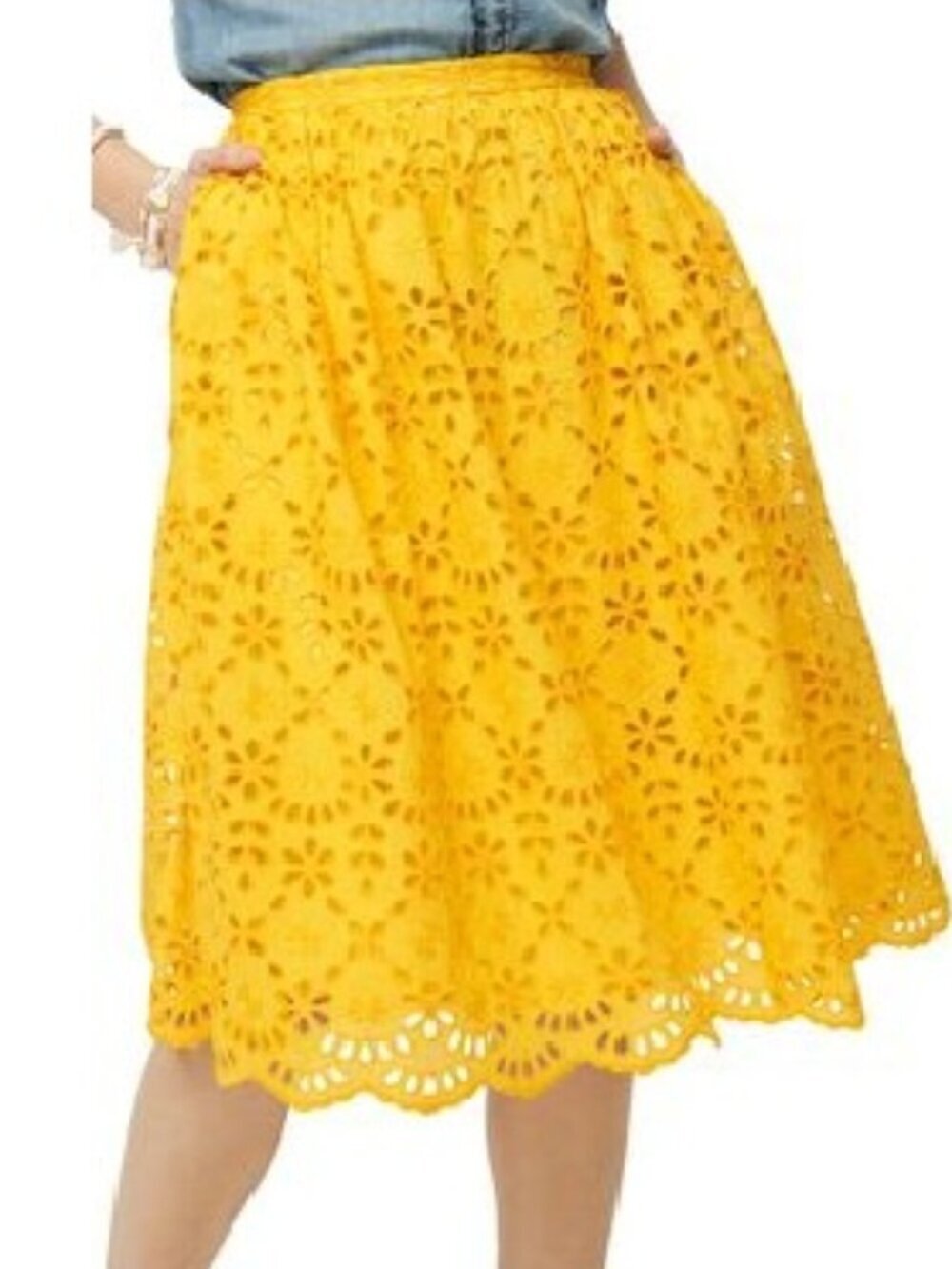 NWOT J. Crew Cotton Blend Yellow Floral Eyelet Skirt Size 0